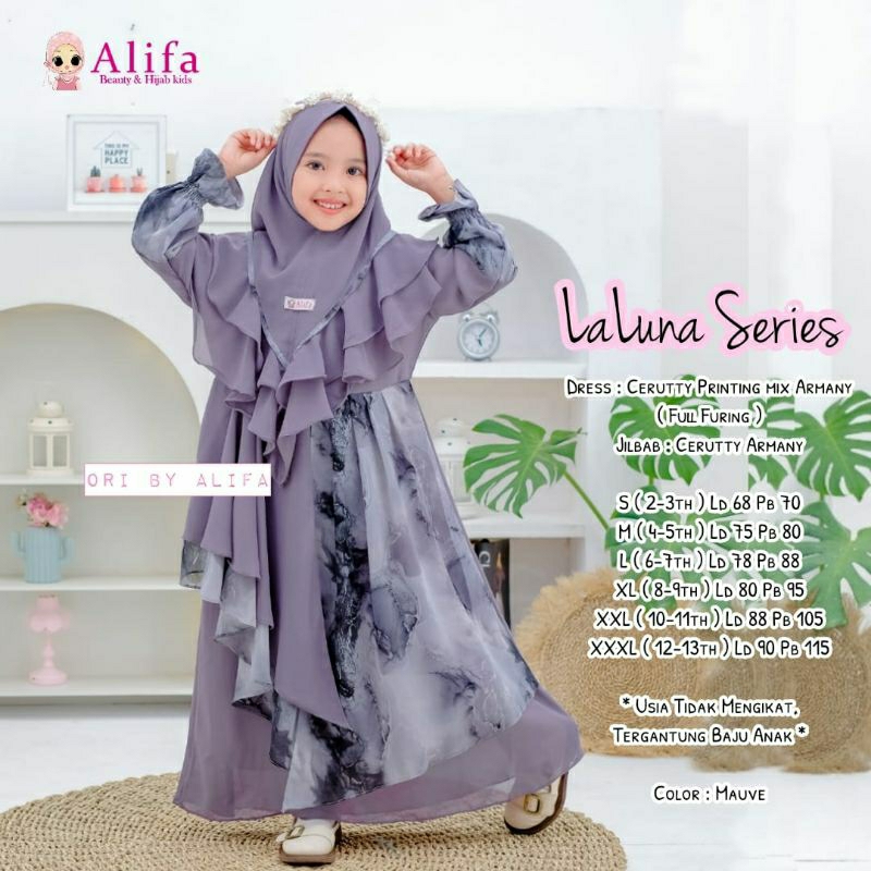 [Ready Stok] Laluna series kids by Alifa,Gamis syar'i anak Includ jilbab terbaru dan murah original 