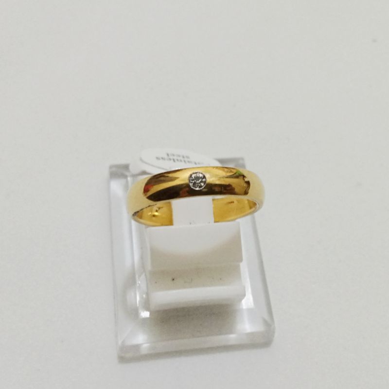 NJ25. Cincin Titanium mata satu (cincin nikah) dewasa lapis emas