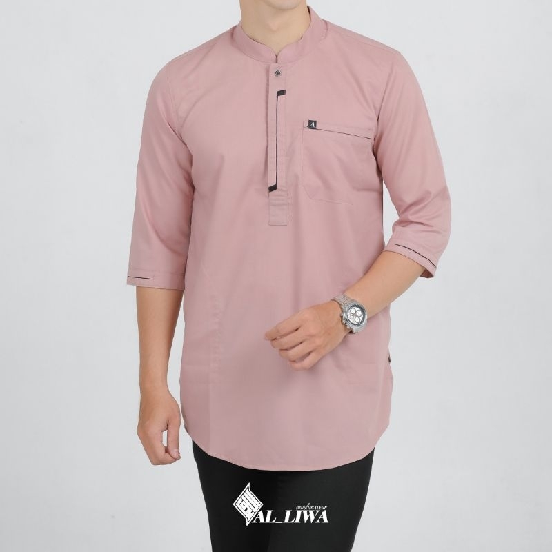 BAJU KOKO KURTA BERKUALITAS BAHAN TOYOBO WARNA PINK SALEM KUNYIT PUTIH HITAM ABU GOLDEN OLIVE SOFT BLUE UKURAN M L XL