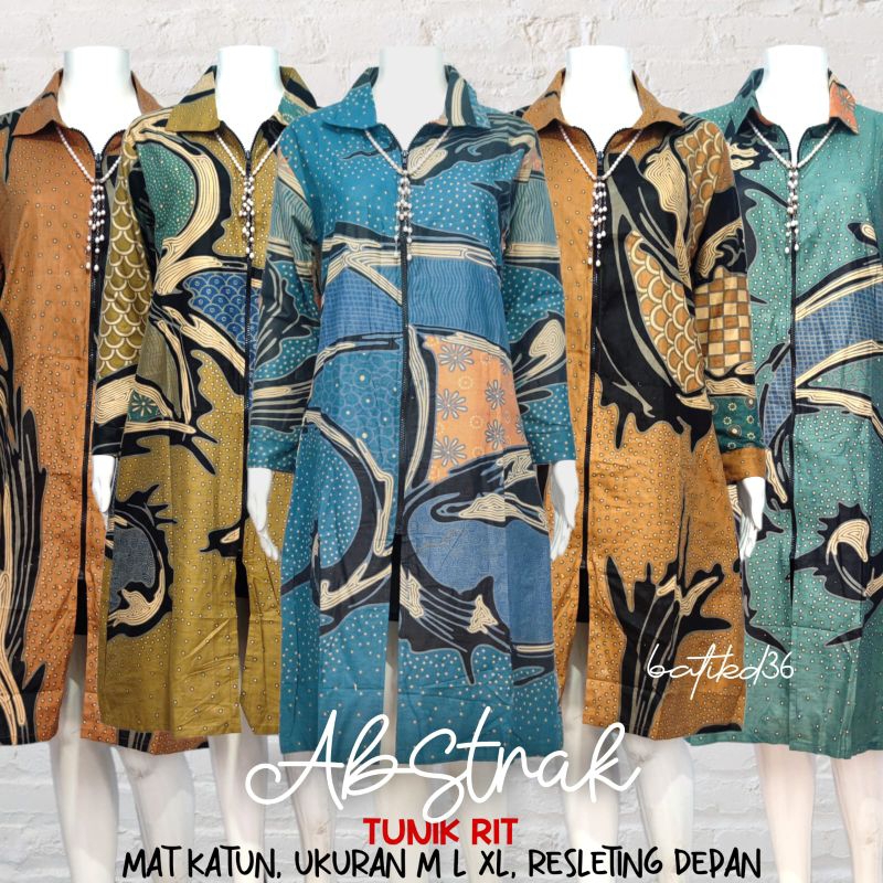 Tunik Rit Depan Rita atasan Abstrak batik kerja modern kasual elegan