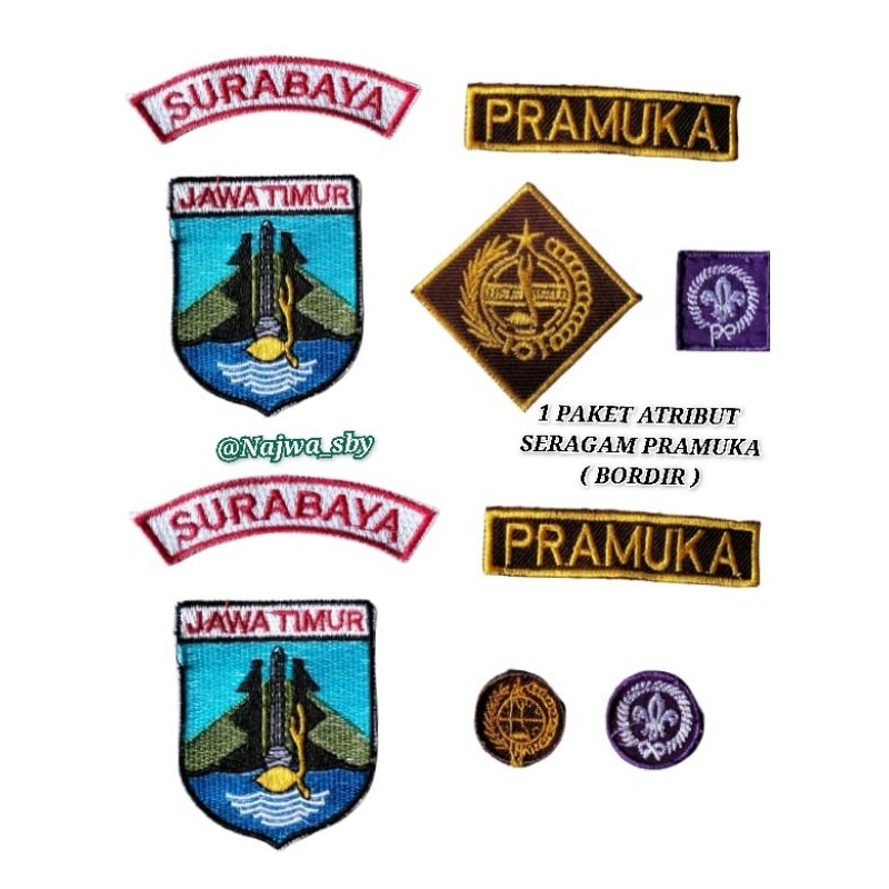 (1Paket isi 4 Bet) BET PROV.JATIM + LOKASI + TUNAS PANDU PRAMUKA ( BORDIR )