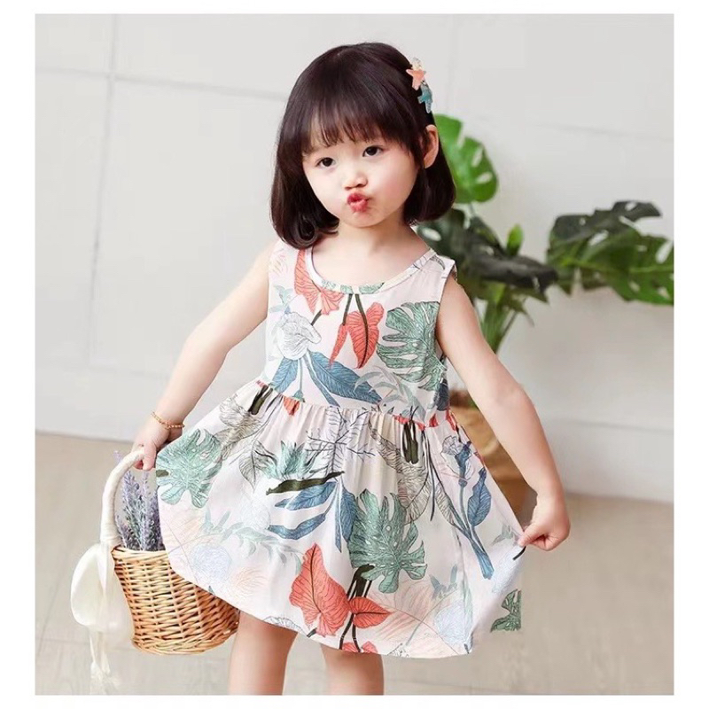 Dress Anak Perempuan Bahan Katun Adem Gambar Daun Cute Korean Look Baju Terusan Anak Cewe Bahan Katun Lucu Dress Anak Murah