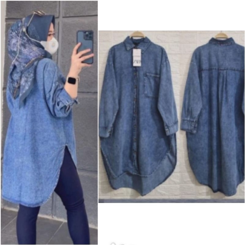 tunik denim z*ra  preniun lengkap tag