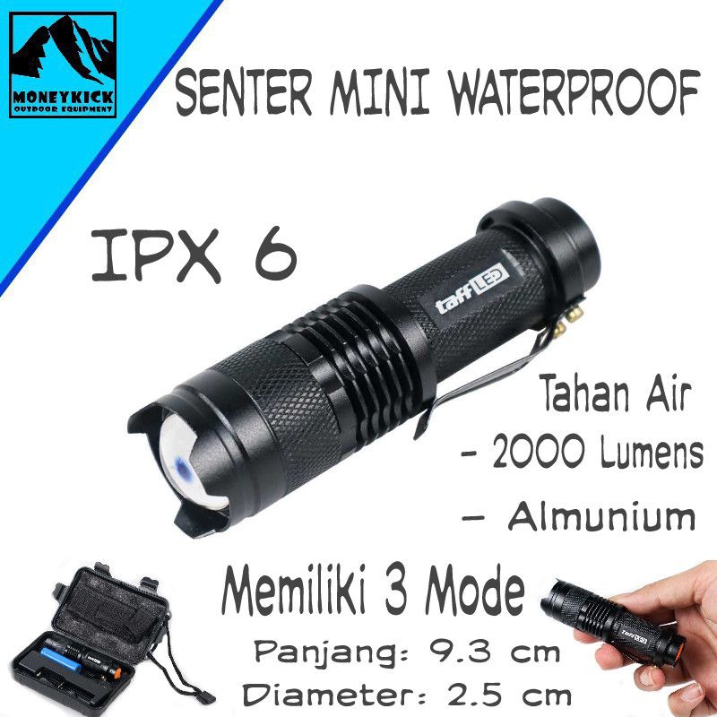 Senter Waterproof LED 2000 Lumens Senter Mini LED Recharger