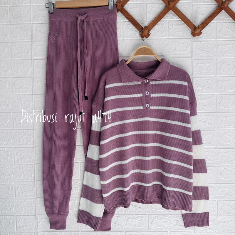 ONESET POLO SWEATER KEY KEY SETELAN CELANA KULOT DAN JOGER WANITA