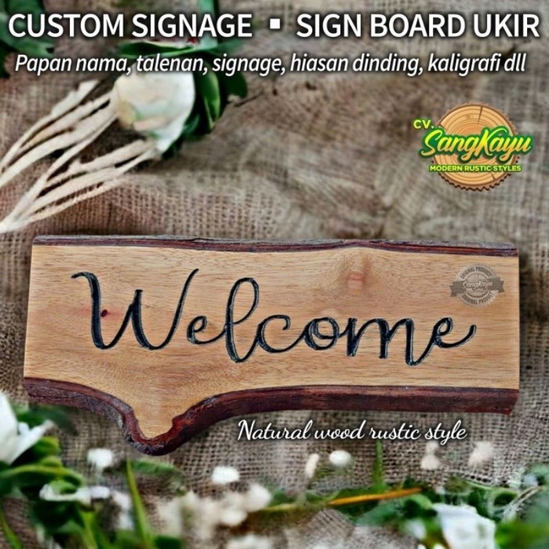 Sign board kayu ukir custom rustic wood signage papan nama talenan