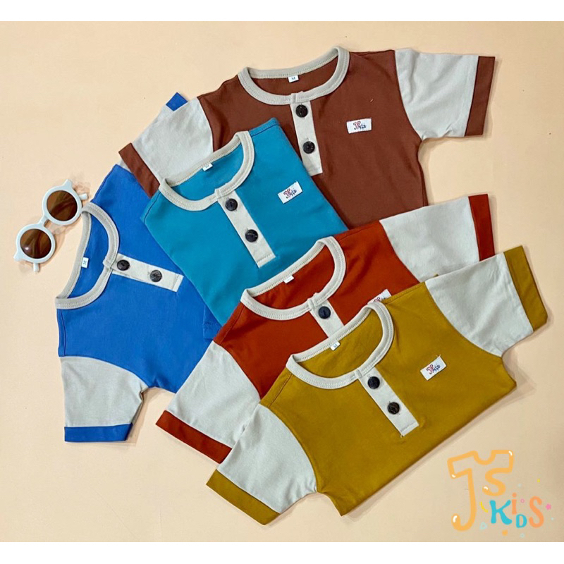 JISA Kids - NEW Baju Anak/ Setelan Anak Kiano Set Warna Kombinasi Celana Pendek Baju Pendek