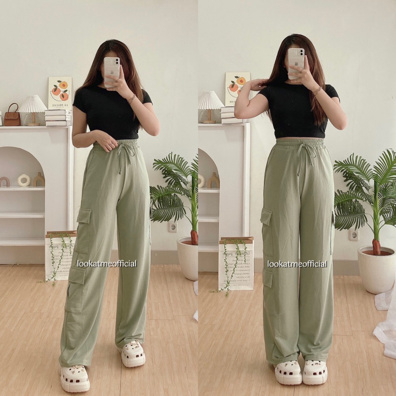 lookatmeofficial - Kelly Cargo Pants - Celana Kulot Kargo Wanita - Loose Cargo Pants