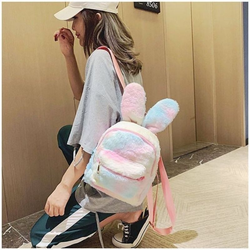 Tas Ransel Bulu Halus Wanita BESTIE RABBIT Tas Lucu Bulu Lembut Tas Perempuan