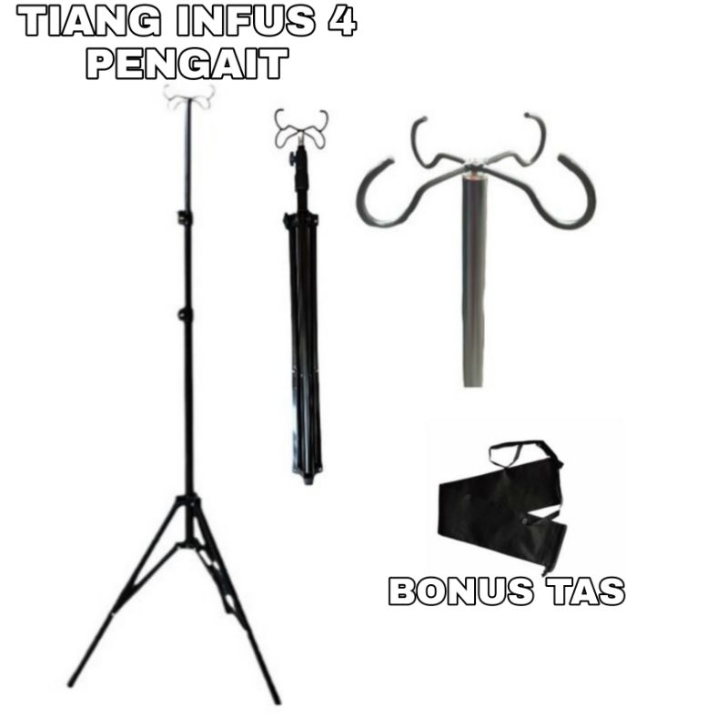 TRIPOD TIANG INFUS 4 PENGAIT INFUS STAND INFUS