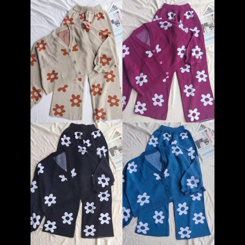Cardigan Set Kulot Rajut Premium Flower