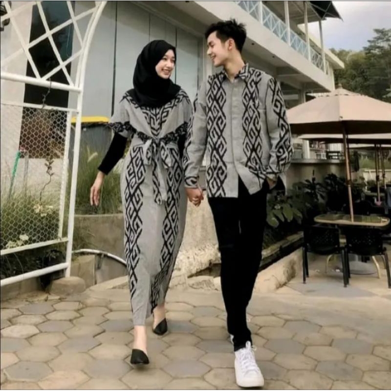 set couple clara dres dan kemeja ful Tenun nada etnik  fashion