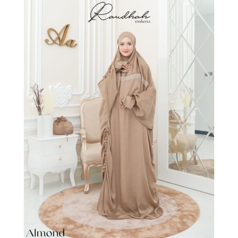 [Ready Stok] Mukena Raudhah Terusan Almond by Aden Hijab