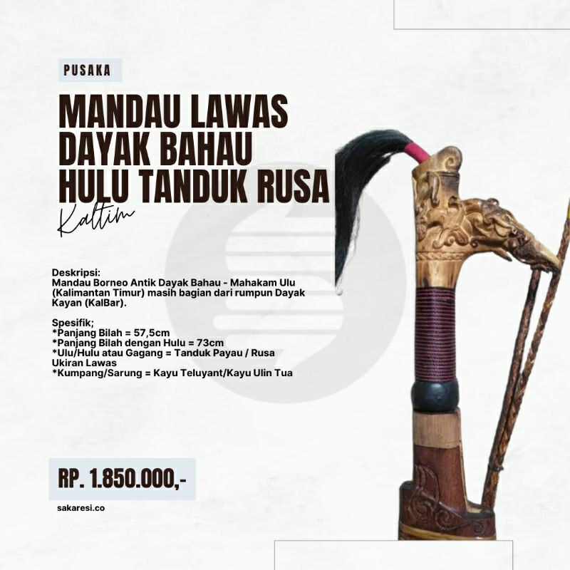 Original Mandau Mendau Kalimantan Dayak Tua Gagang Tanduk Asli Kuno Antik Langka Lawas