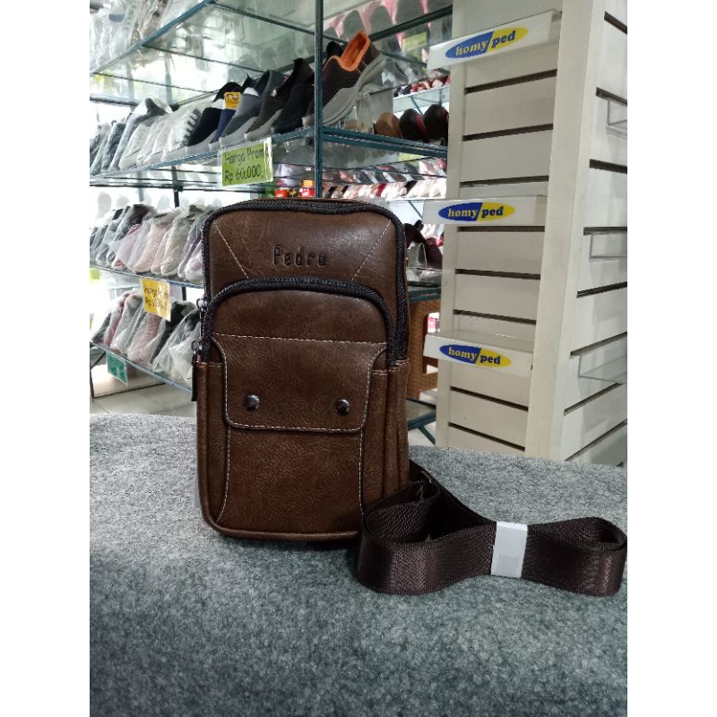 tas pria selempang Slingbag waistbag kulit kerja santai kuliah laki laki pria Pedro 7998 coffee