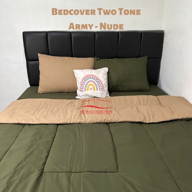 Bedcover Set Two Tone Mocca x Coffe Latte Polos Tanpa Embos Ukuran 120x200 160x200 180x200