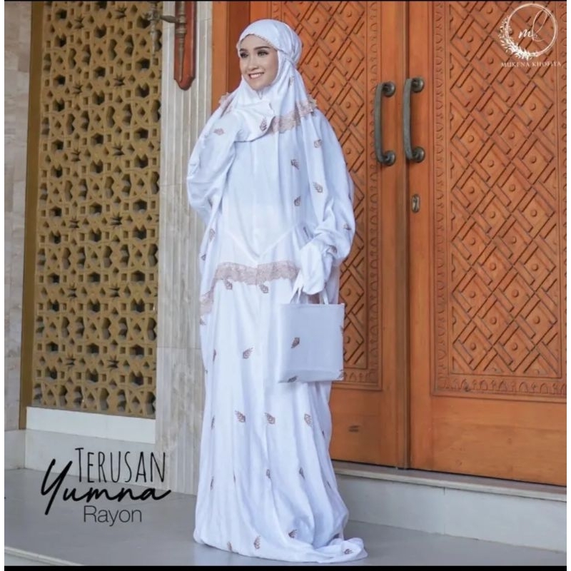 Mukena terusan rayon renda premium Mukena lajuran putih bordir cemara Mukena bordir dandelion