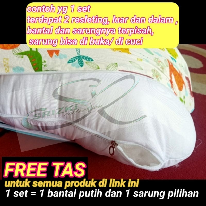 bantal ibu hamil dan menyusui PREMIUM cover 2 LAPIS / bantal + sarung bisa di lepas pasang,doble resleting 2 sisi tebal full dacron silikon HCS/ BANTAL KATUN HOTEL/bisa  cod