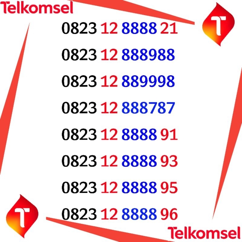 Nomor Cantik Telkomsel Prabayar Simpati Kartu As 4G Lte Kwartet 8888 Angka Hoki non ABAB CDCD 10 11 DIGIT