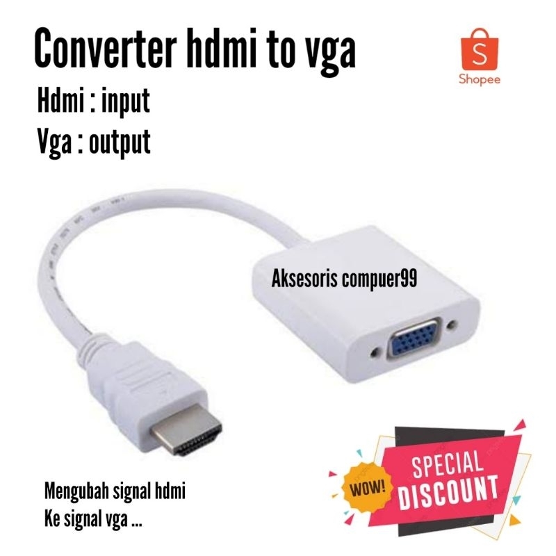 KONVERTER / CONVERTER HDMI MALE TO VGA FEMALE CONVERTER UNTUK MENYAMBUNGKAN LAPTOP KE INFOKUS