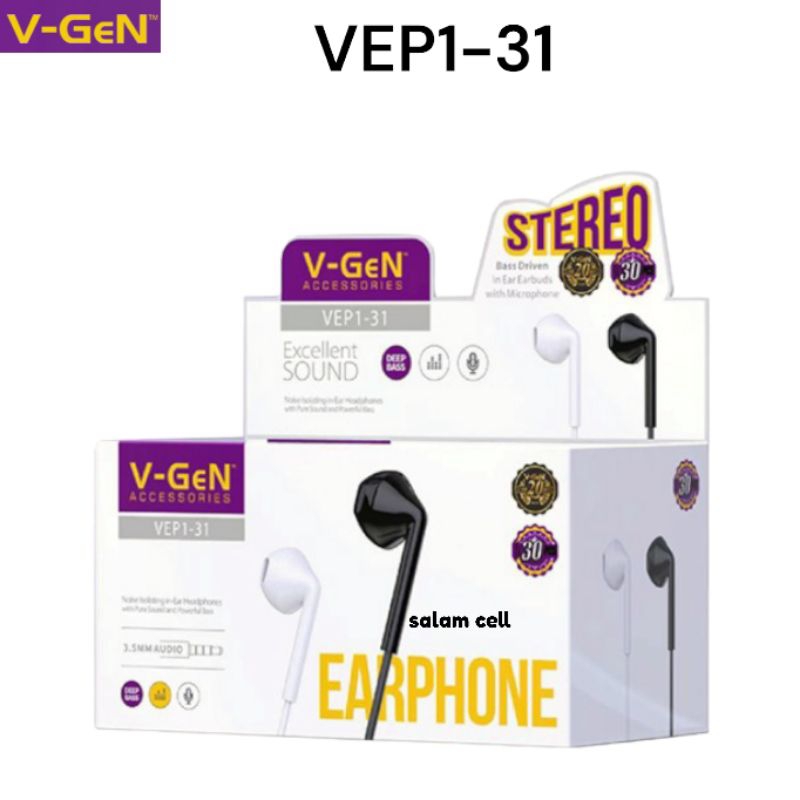 Headset Handsfree V-GeN VEP1 30 1pack isi 30pcs Earphone Headset Deep Bass Original