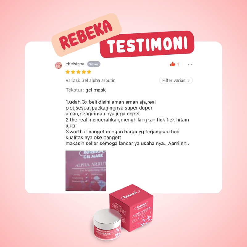 GEL MASK ALPHA ARBUTIN FOR BRIGHTENING SKIN | SLEEPING MASK | REBEKA | BPOM | 30gr | MASKER MENCERAHKAN GLOWING DAN KULIT KERING