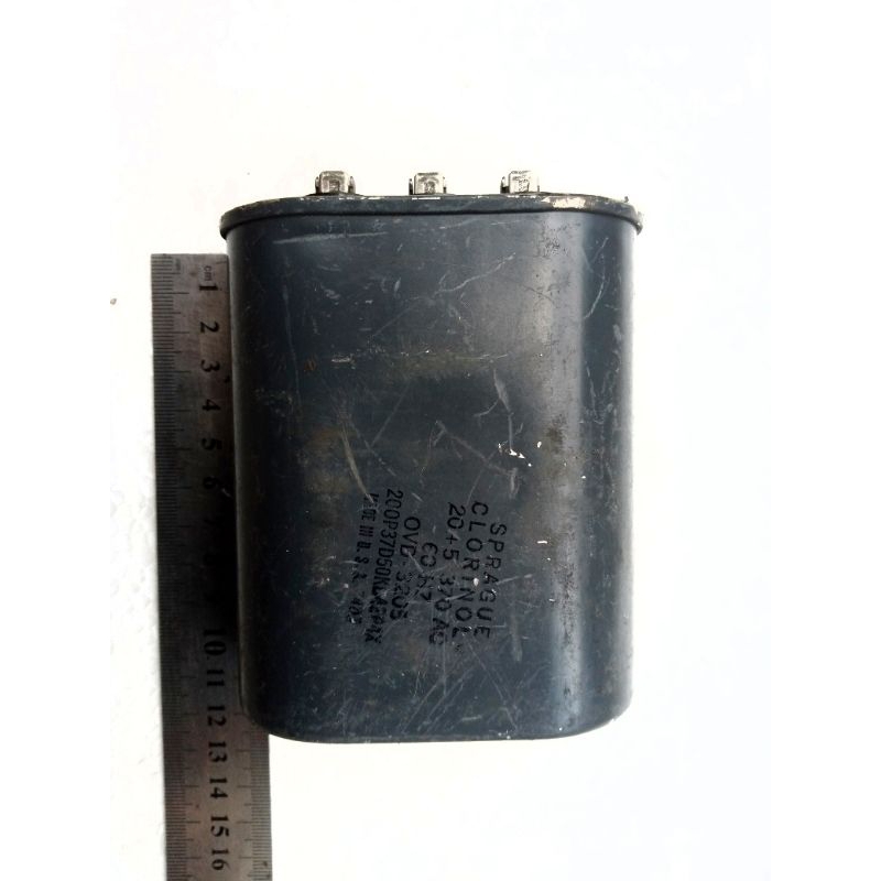 sprague clorinol dual run oil capacitors 20+5uf 370v USA NOS stock lama
