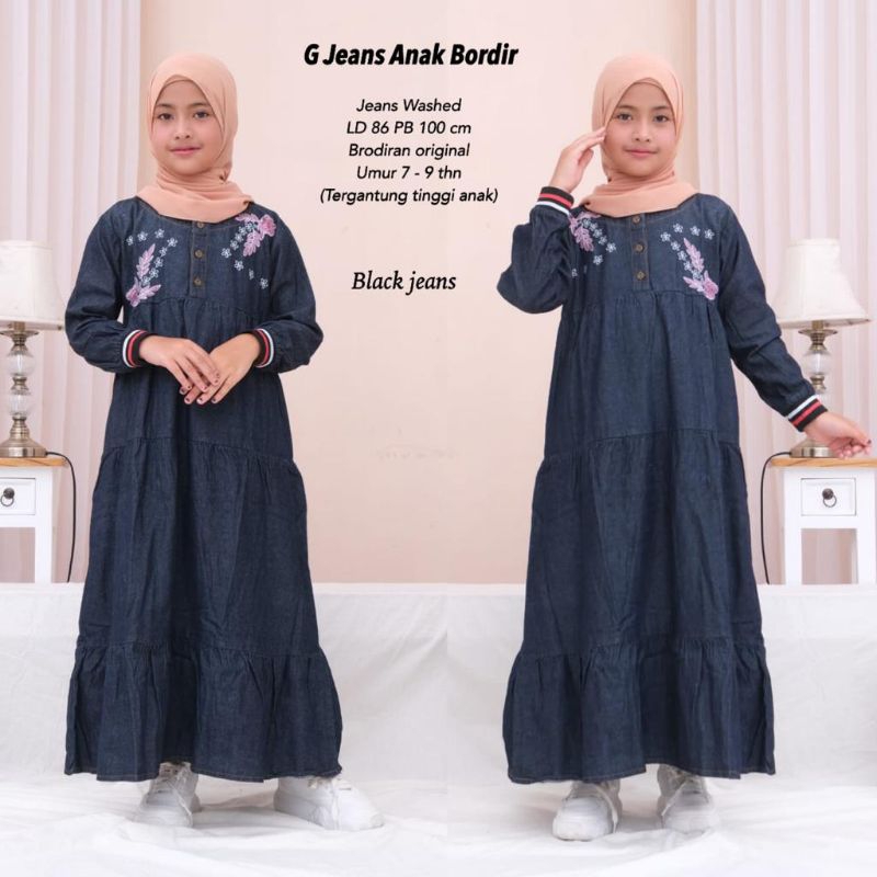 Gamis jeans anak bordir //JF753