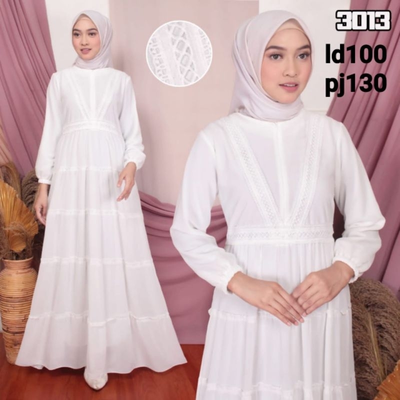 Gamis putih dress putih panjang bahan ceruty import ada dalaman
