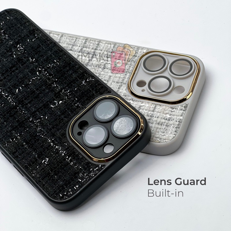 TWEED CASE + LENS GUARD Softcase Woven for iPhone 11 12 13 14 15 16 Plus Pro ProMax