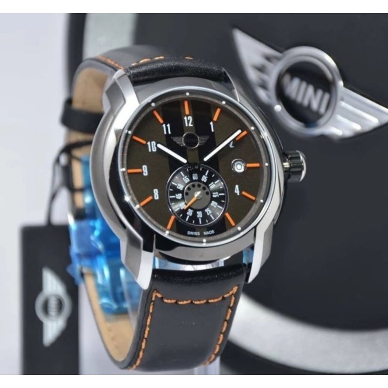 MINI 45E Jam Tangan Pria Mini Cooper Kulit Original - Black