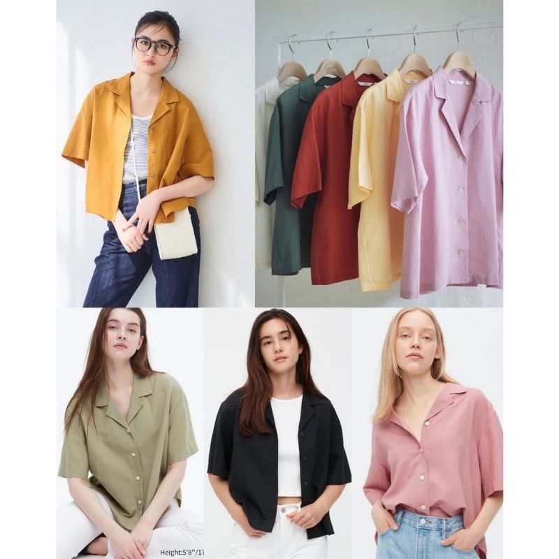 Uniqlo Kemeja Wanita Linen Blend Kerah Terbuka PDK