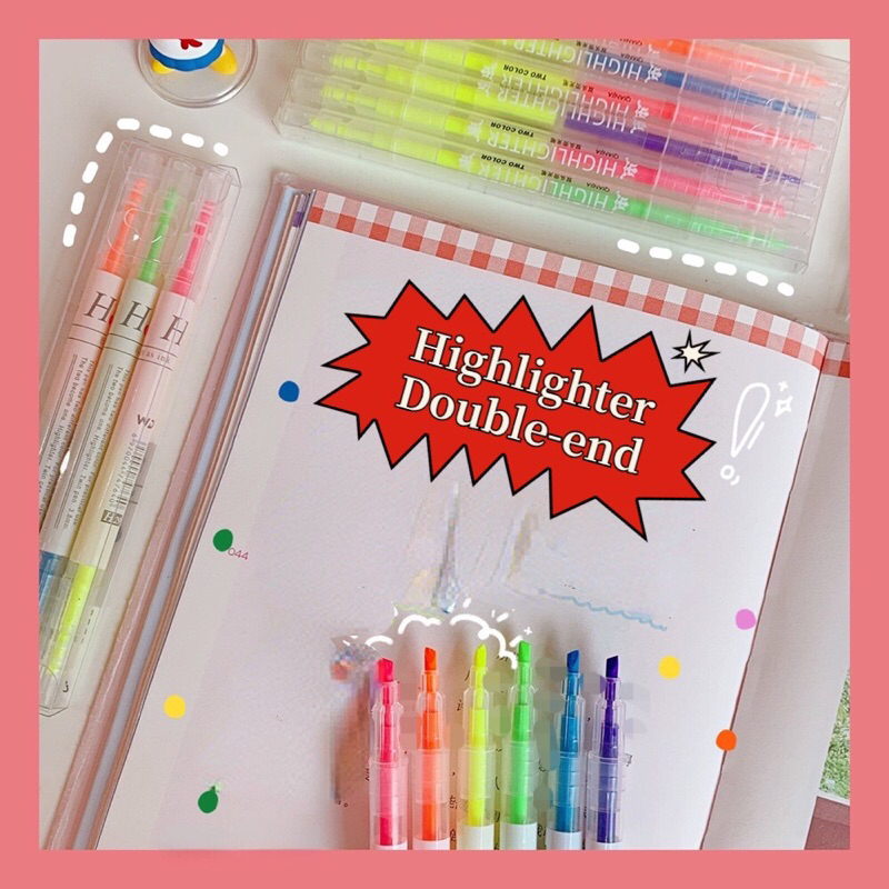 READY STOCK BISA COD CUTE HIGHLIGHTER FANCY SET 1-6 STABILO SPIDOL WARNI DOUBLE STICK POLOS JURNAL SCRAPBOOK DIARY AESTHETIC LUCU VIRAL CUTE KAWAII IMPOR DUA WARNA GAYA REMAJA CEWEK KOREA