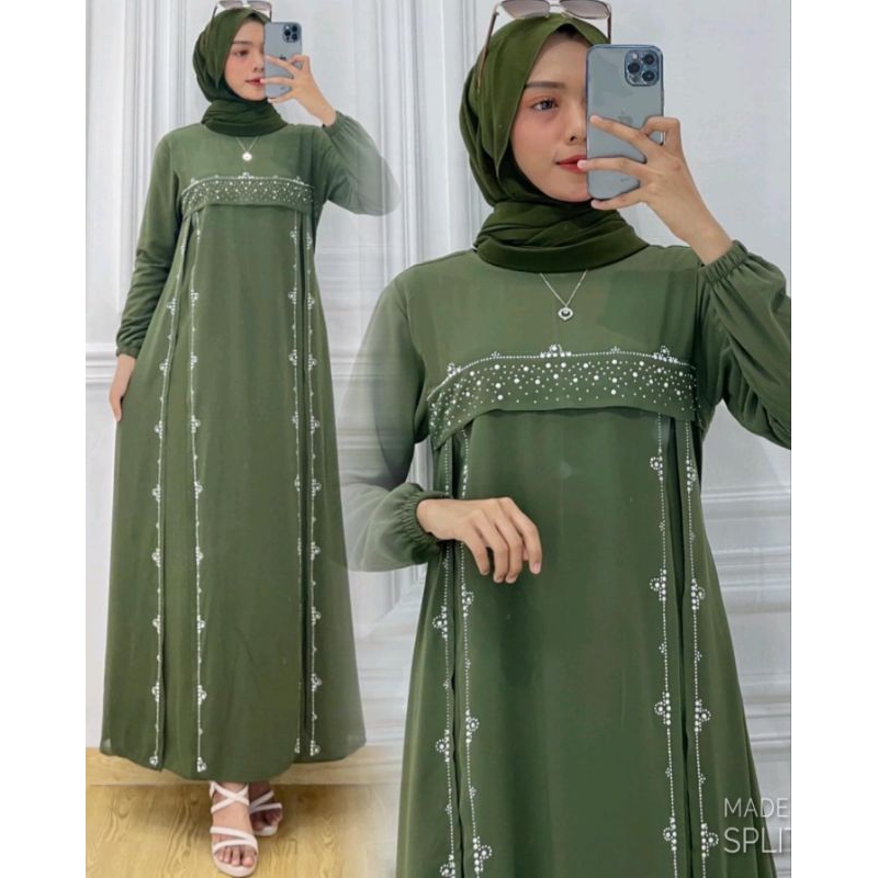 Terlaris Gamis Payet Belah Salindra Premium Full Furing Baju Dress Panjang Malay Melayu Pekanbaru Te