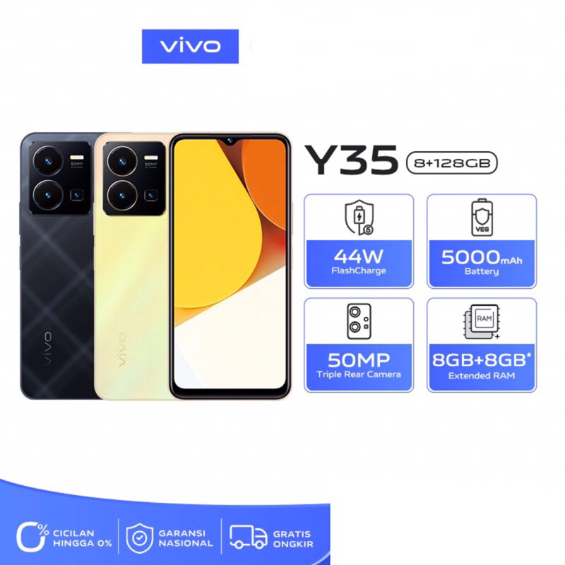 Vivo Y35 | 8GB+128GB | Snapdragon 680 | 50MP Triple Camera | 6.58&quot; IPS LCD | IP5X - IPX4 | Li-Po 5000mAh | Garansi Resmi Vivo 1 Tahun