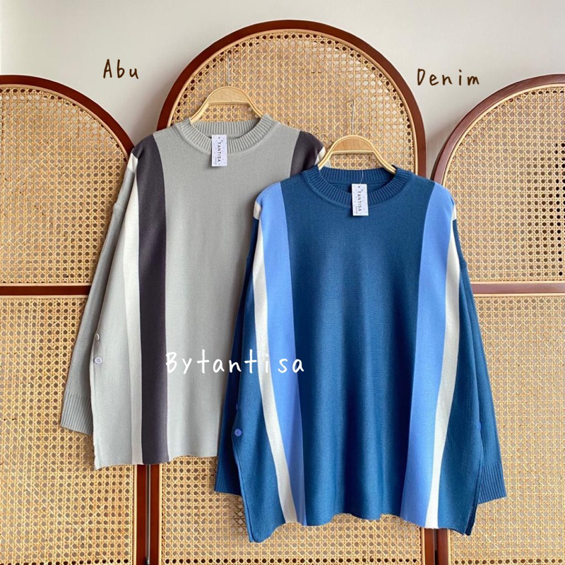 BLOUSE RAJUT OVERSIZE NAYRA KOMBINASI GARIS