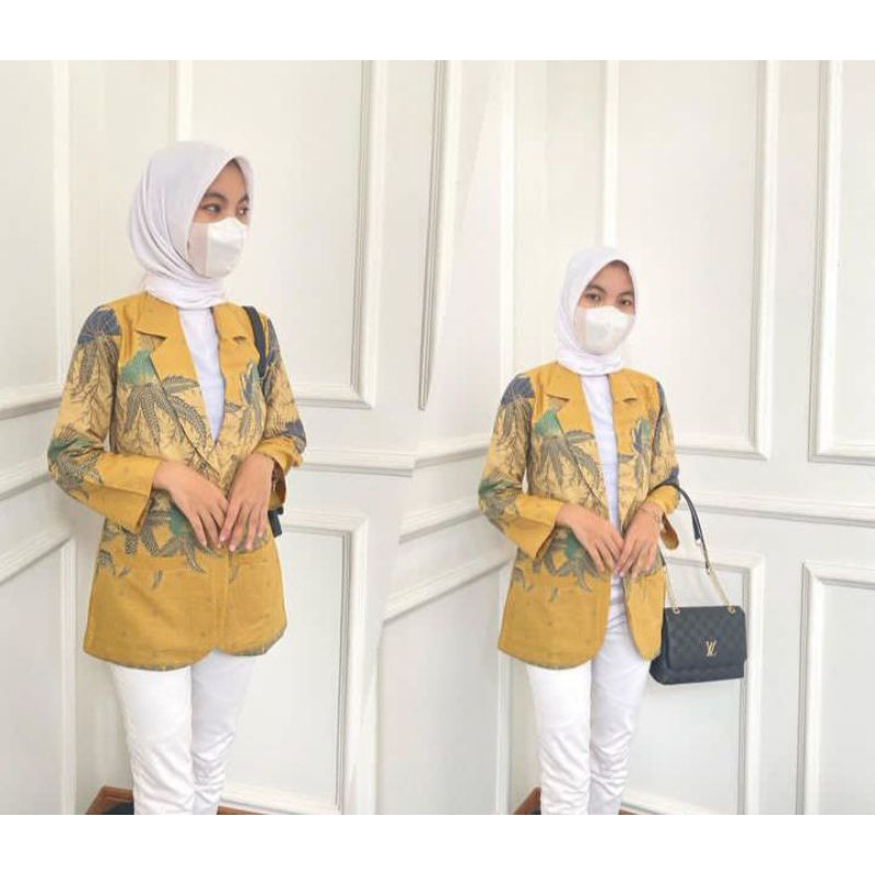 blaze batik wanita warna kuning cocok untuk kerja size S-XXXL