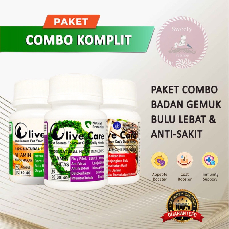 Olive Care Vitamin Kucing Paket Combo PERAWATAN KOMPLIT untuk Kebutuhan Nutrisi Optimal Semua Kucing SweetyPetshop