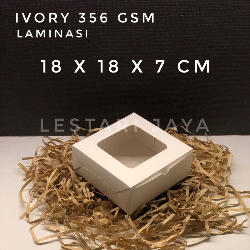 Box Ivory Putih Laminasi Jendela Untuk Kotak Brownies Kue Roti Snack Hampers 18x18x7 CM