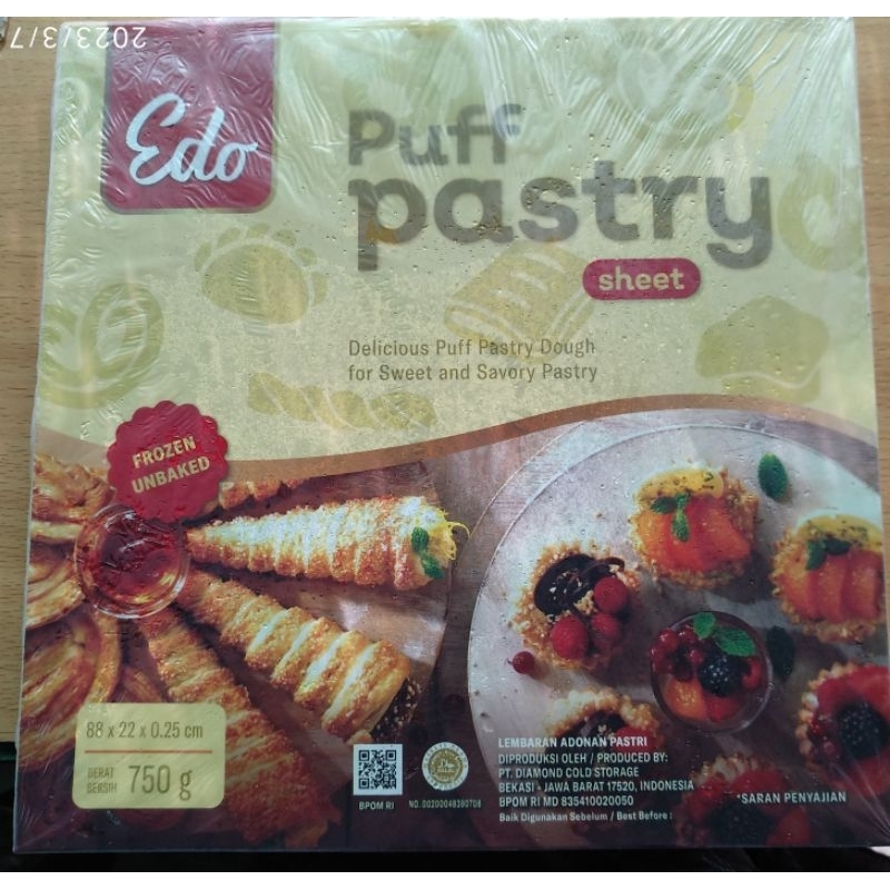 EDO PUFF PASTRY instan ukuran 88cm x 22cm x 0,25cm kemasan 750gr enak, praktis, halal