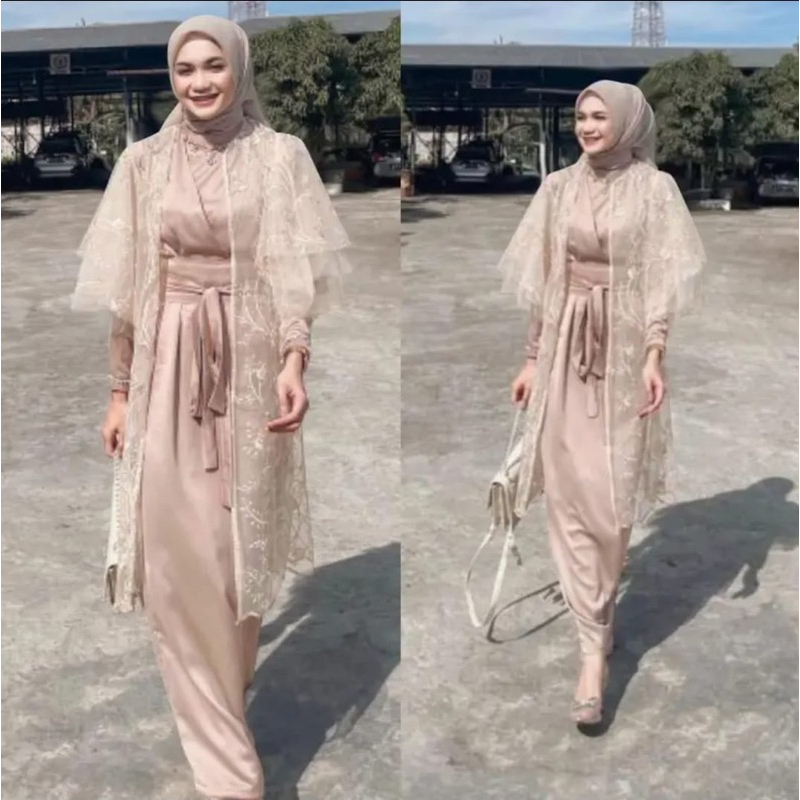 Dress wanita pesta Outfit Kondangan Elegant Feminim | hijab frendly | free cardigan