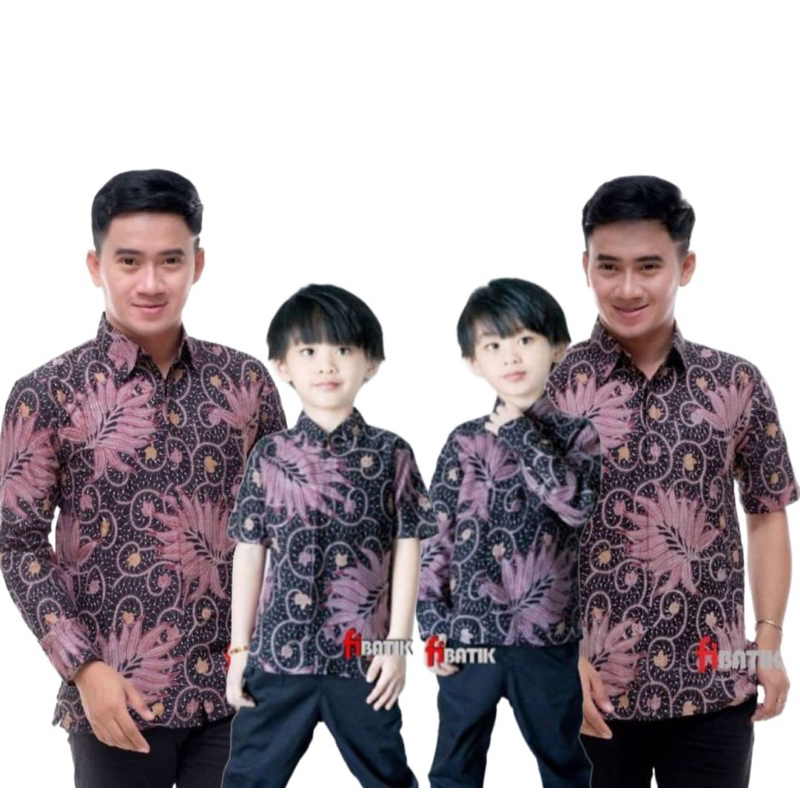 kemeja hem batik pria coupel ayah anak motif petir ungu