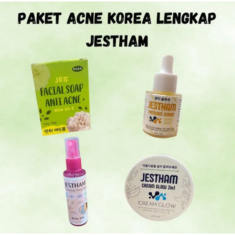 READY JESTHAM PAKET ACNE KOREA LENGKAP ISI 4 (SABUN ACNE, SERUM, CREAM GLOW, SPRAY)