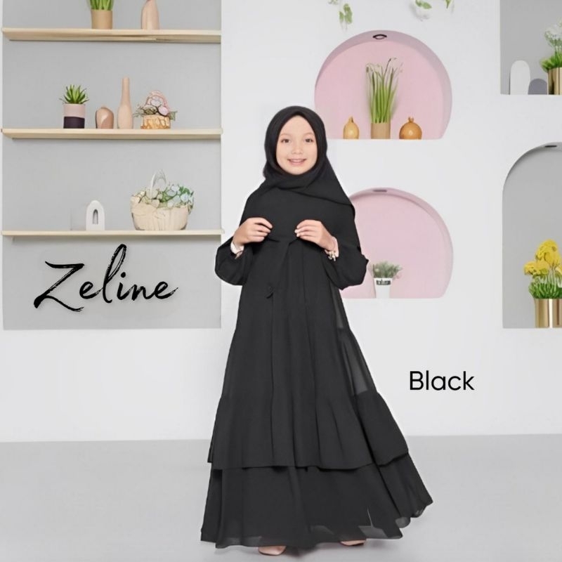 gamis anak perempuan kids set dress plus pasmina zeline