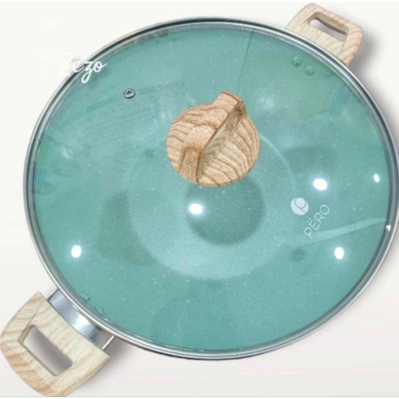 Wajan PERO wokpan bio granit 32cm 2handle plus tutup kaca