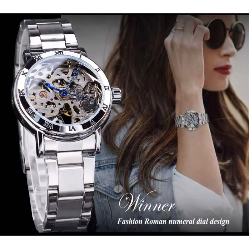Winner Retro Luxury Silver Jam Tangan Wanita Mechanical