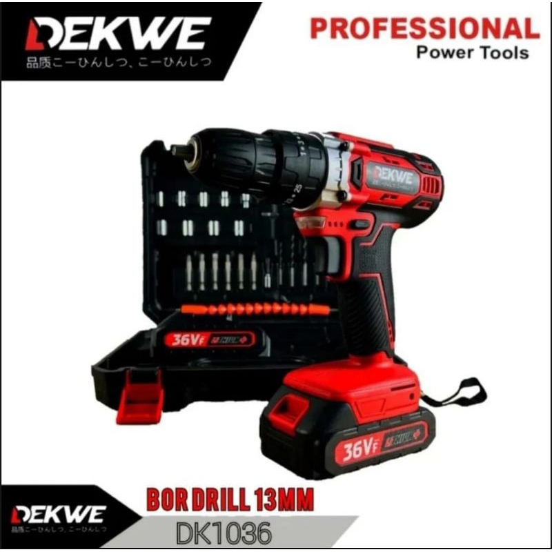 NEW PROMO  bor cordless dekwe DK1036 36v2 baterai fullset full  fiture bor murah bor bagus