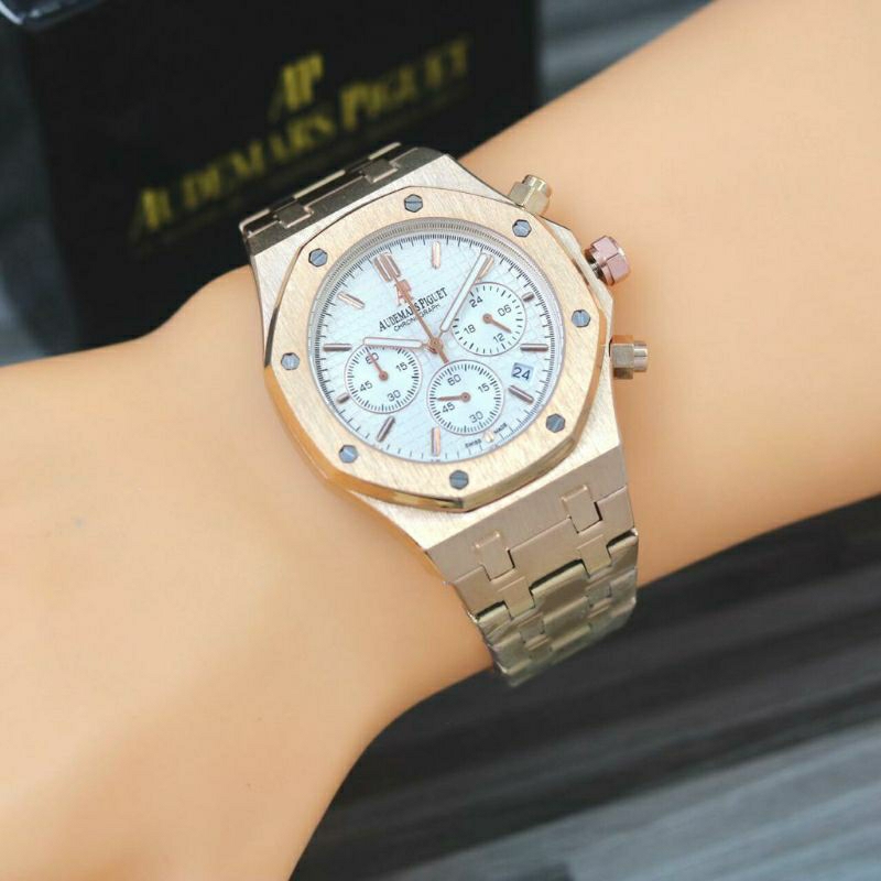 AP CHRONOGRAPH AKTIF JAM TANGAN AUDEM45 P1GUET TERBARU RANTAI STAINLISS PRIA FREE BOX