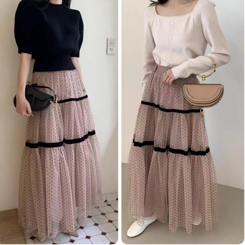 9611 Three M Rok panjang Maxi skirt TIERED RUFFLE rempel panjang Korea Korean style wanita premium i