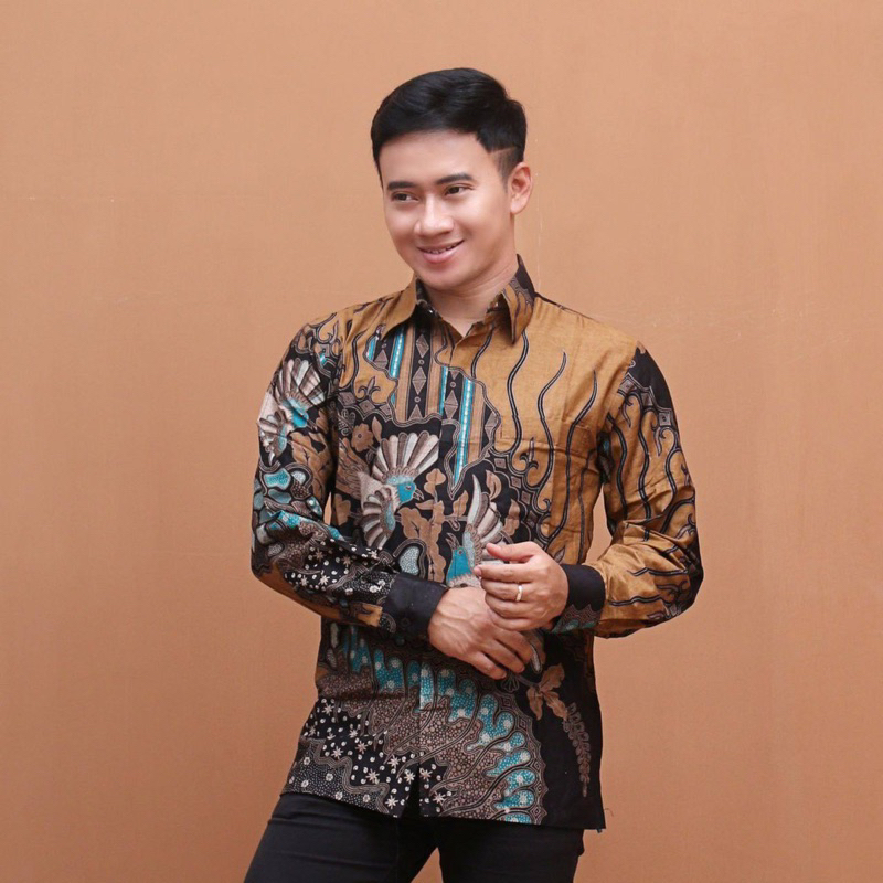 Batik Couple Atasan Tunik Kemeja Lengan Panjang - Sania Ruffle Couple Batik Ori Ndoro Jowi - Motif Manuk Tarung Kuning